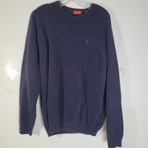 Mens Izod 100% Cotton Navy on Navy Diamond pattern Sweater Size Large - Picture 2 of 10